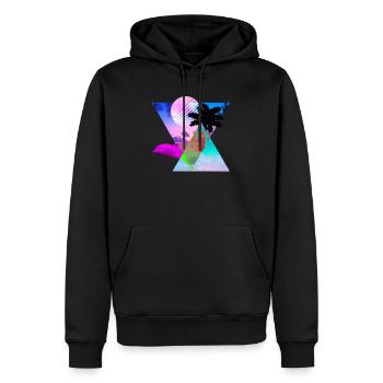 Vaporwave Dolphin 80s hypnotische Sonnenuntergangszene - Männer Premium Bio Hoodie - Schwarz - Vorne - Nico (187cm)