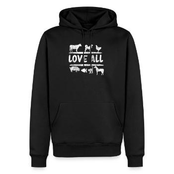 Vegan - Männer Premium Bio Hoodie - Schwarz - Vorne - Nico (187cm)