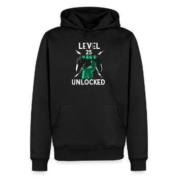 Level 25 Unlocked Shirt 25th Birthday Shirt - Men’s Premium Organic Hoodie - black - Front - Nico (187cm)