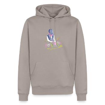 "DJ Am Pult " - Männer Premium Bio Hoodie - Taupe - Vorne - Nico (187cm)