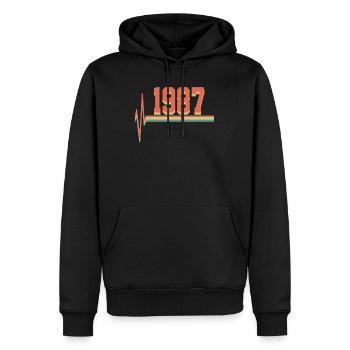 1987 - Sweat à capuche Premium bio Homme - noir - Devant - Nico (187cm)