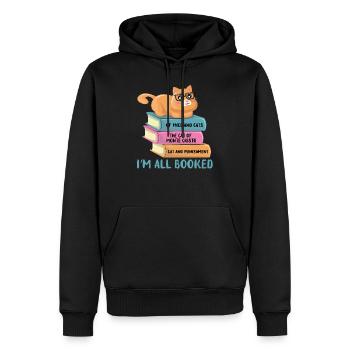 Cat on stack of books - Men’s Premium Organic Hoodie - black - Front - Nico (187cm)