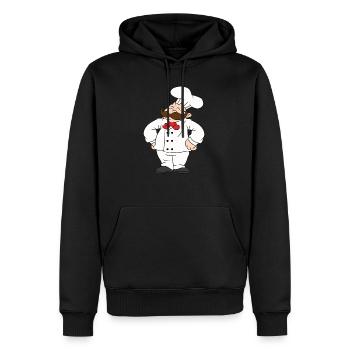 Cuisinier, chef, chef cuisinier, pizzaiolo, boulanger - Sweat à capuche Premium bio Homme - noir - Devant - Nico (187cm)