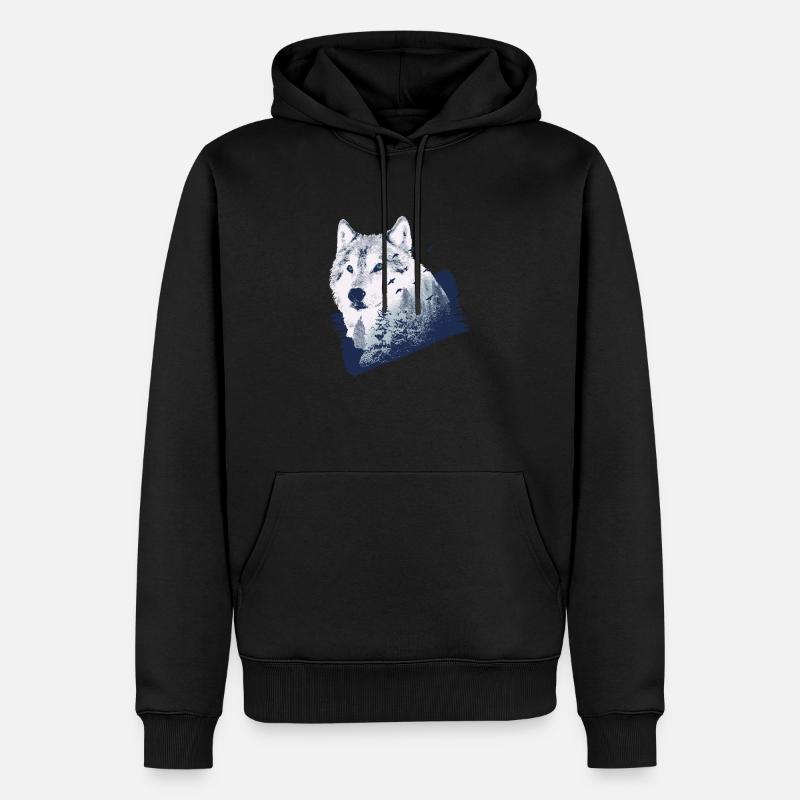 loup - Sweat à capuche Premium bio Homme - noir