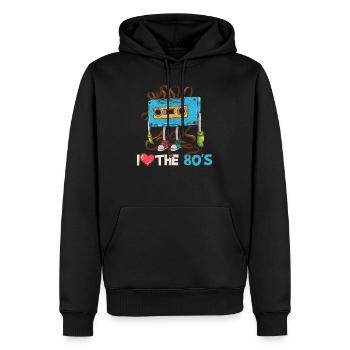 1980 - Sweat à capuche Premium bio Homme - noir - Devant - Nico (187cm)