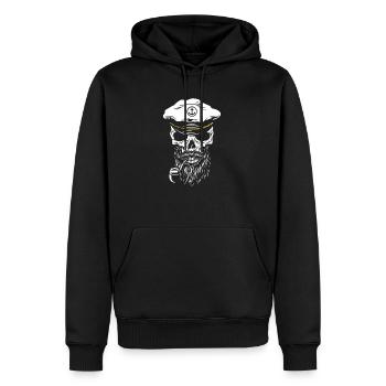 Crâne de capitaine avec barbe et sifflet - Sweat à capuche Premium bio Homme - noir - Devant - Nico (187cm)