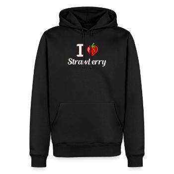 I love Strawberrys Erdbeeren Geschenk Liebe Sommer - Männer Premium Bio Hoodie - Schwarz - Vorne - Nico (187cm)