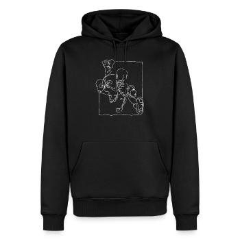 "Faces005" Oneline Premium Design Weiß - Männer Premium Bio Hoodie - Schwarz - Vorne - Nico (187cm)