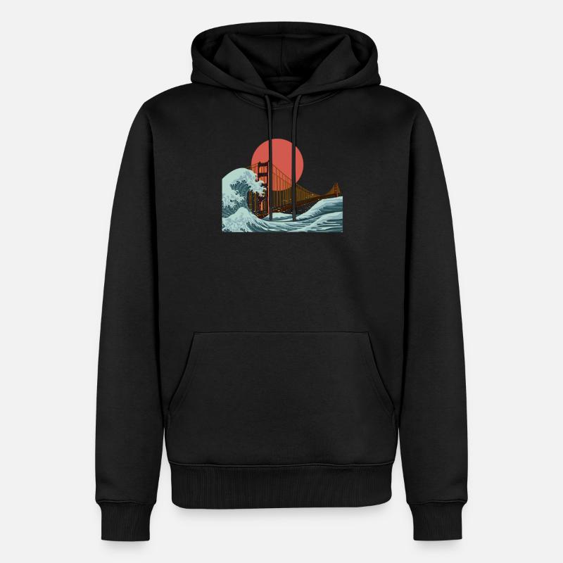 Golden Gate San Francisco vague - Sweat à capuche Premium bio Homme - noir