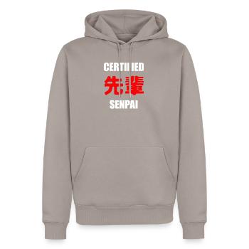 Senpai - Männer Premium Bio Hoodie - Taupe - Vorne - Nico (187cm)