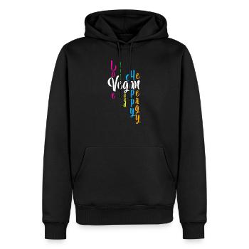 Vegan - Love Life Bonne Energie Heureuse - Sweat à capuche Premium bio Homme - noir - Devant - Nico (187cm)