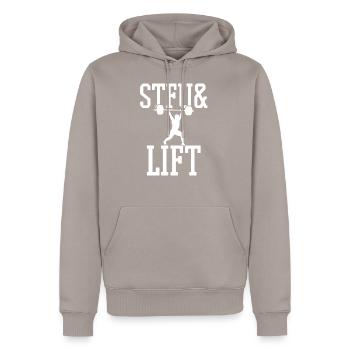 weightlifting - Men’s Premium Organic Hoodie - taupe - Front - Nico (187cm)