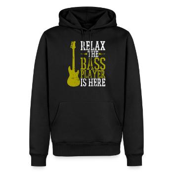 Bassiste - Sweat à capuche Premium bio Homme - noir - Devant - Nico (187cm)