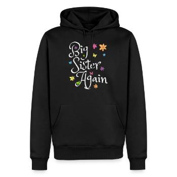Annonce de bébé grande soeur - Sweat à capuche Premium bio Homme - noir - Devant - Nico (187cm)