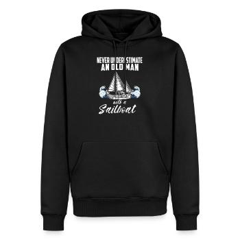 Unterschätze niemals einen alten Mann Segelboot - Männer Premium Bio Hoodie - Schwarz - Vorne - Nico (187cm)