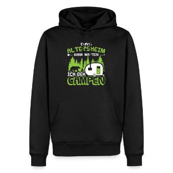 Das Altersheim kann warten ich geh campen - Männer Premium Bio Hoodie - Schwarz - Vorne - Nico (187cm)