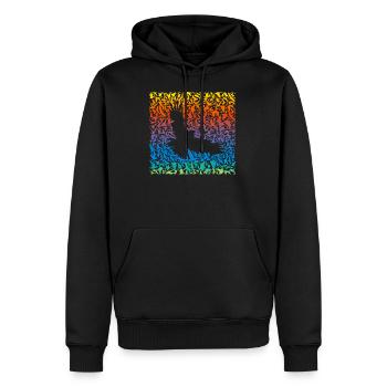 Oiseau prédateur arc-en-ciel abstrait et sa proie - Sweat à capuche Premium bio Homme - noir - Devant - Nico (187cm)