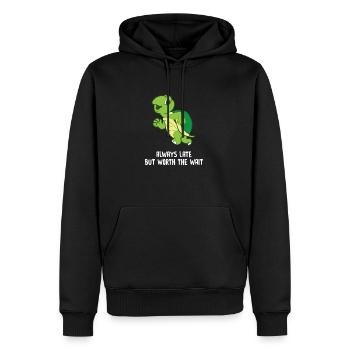 Schildkröte - Always late but worth the wait - Männer Premium Bio Hoodie - Schwarz - Vorne - Nico (187cm)