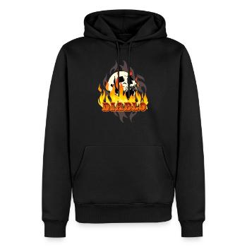 El Diablo, devil, skull, tattoo, flames - Männer Premium Bio Hoodie - Schwarz - Vorne - Nico (187cm)