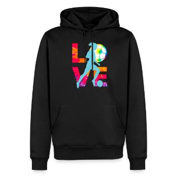 Love Feminine Football. Soccer Mädchen Design Geschenk - Männer Premium Bio Hoodie - Schwarz - Vorne - Nico (187cm)