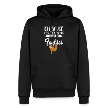 Ich spür das Tier in mir Faultier - Männer Premium Bio Hoodie - Schwarz - Vorne - Nico (187cm)