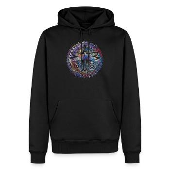 Bunter Libellen-Halbmond-magische Mandala - Männer Premium Bio Hoodie - Schwarz - Vorne - Nico (187cm)