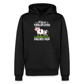 Meine Therapeuten machen Muh - Männer Premium Bio Hoodie - Schwarz - Vorne - Nico (187cm)