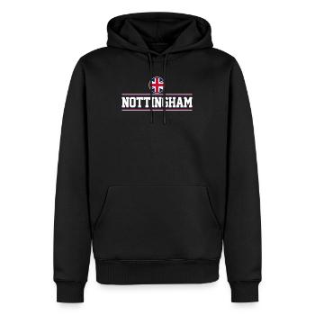 Nottingham - Männer Premium Bio Hoodie - Schwarz - Vorne - Nico (187cm)