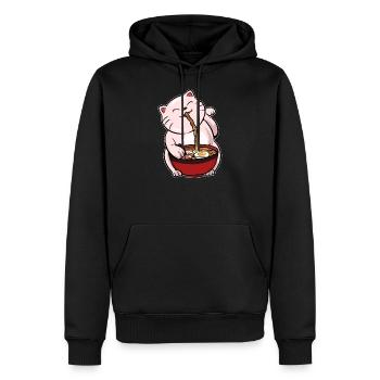 Chat ramen kawaii - Sweat à capuche Premium bio Homme - noir - Devant - Nico (187cm)