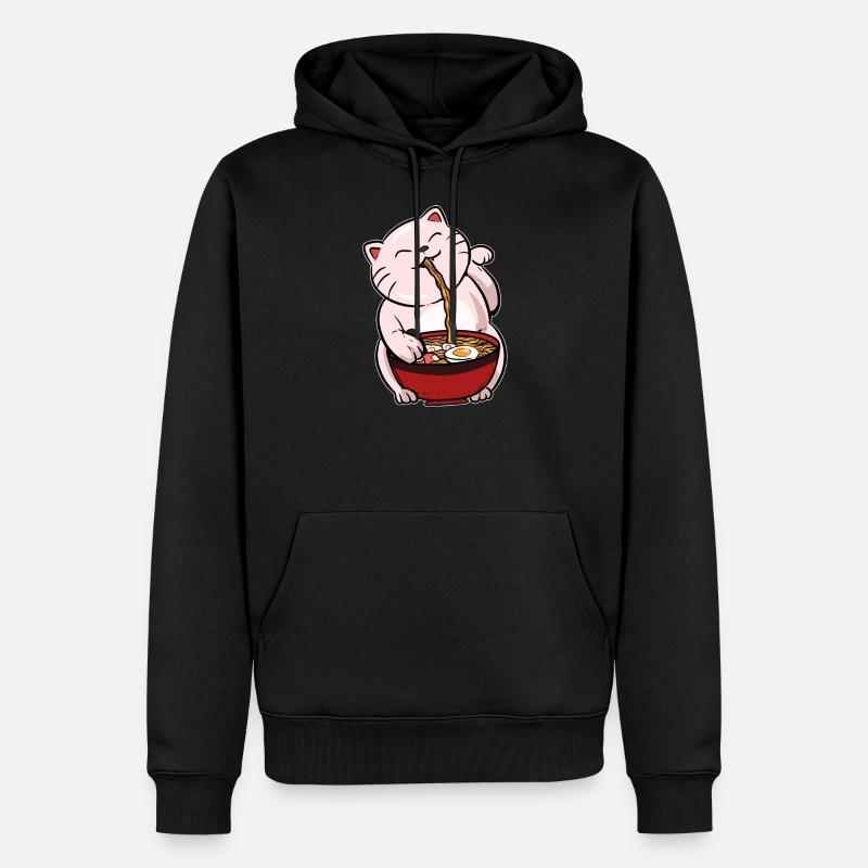 Chat ramen kawaii - Sweat à capuche Premium bio Homme - noir