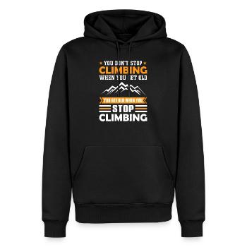 Mountaineering climb old pension saying - Men’s Premium Organic Hoodie - black - Front - Nico (187cm)