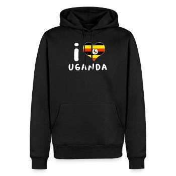 Uganda - Männer Premium Bio Hoodie - Schwarz - Vorne - Nico (187cm)