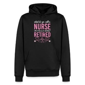 Une infirmière qui est heureuse lundi, elle est à la retraite - Sweat à capuche Premium bio Homme - noir - Devant - Nico (187cm)
