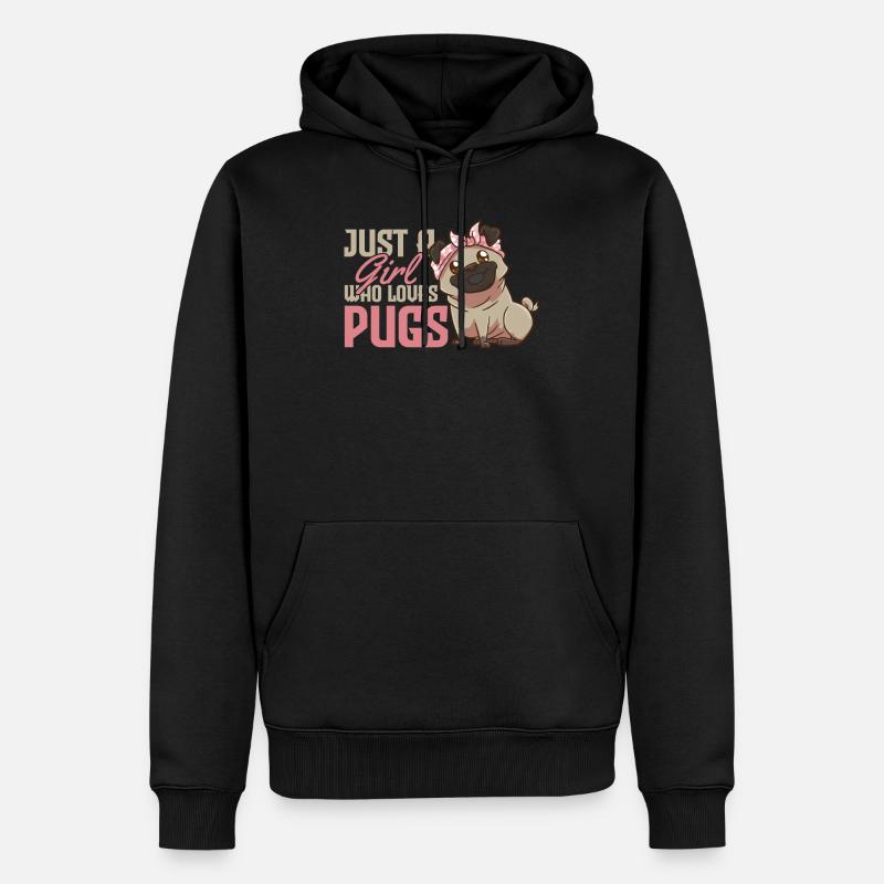 Mops Hund Mädchen - Männer Premium Bio Hoodie - Schwarz