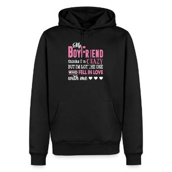 Mon copain pense que je suis fou mais je ne suis pas celui - Sweat à capuche Premium bio Homme - noir - Devant - Nico (187cm)