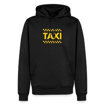Taxi - Schriftzug gelb schwarz kariert - Männer Premium Bio Hoodie - Schwarz - Vorne - Nico (187cm)