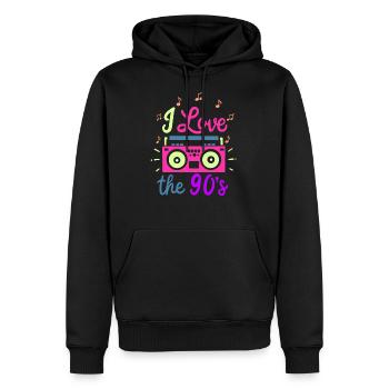 90er - Männer Premium Bio Hoodie - Schwarz - Vorne - Nico (187cm)