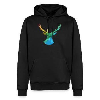 Hirsch - Männer Premium Bio Hoodie - Schwarz - Vorne - Nico (187cm)