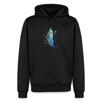 Pfau - blaue Pfauenfeder aquarell - Männer Premium Bio Hoodie - Schwarz - Vorne - Nico (187cm)