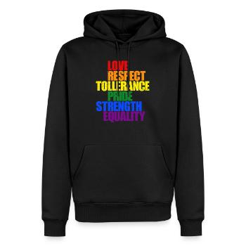 LGBT LOVE RESPECT PRIDE - Sweat à capuche Premium bio Homme - noir - Devant - Nico (187cm)