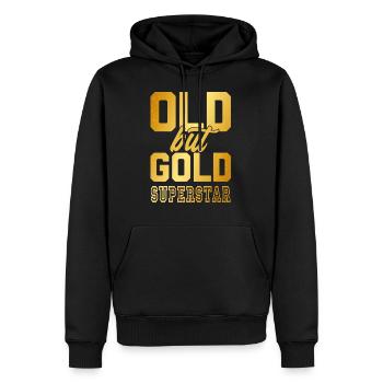 Old but gold superstar in gold letters - Men’s Premium Organic Hoodie - black - Front - Nico (187cm)