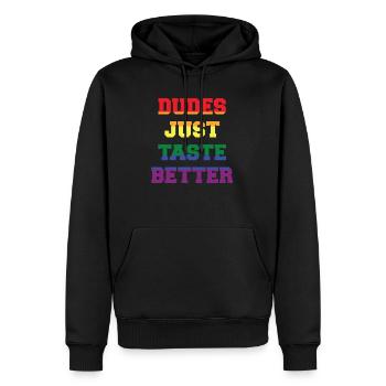 Dudes Just Taste Better LGBT Pride - Men’s Premium Organic Hoodie - black - Front - Nico (187cm)
