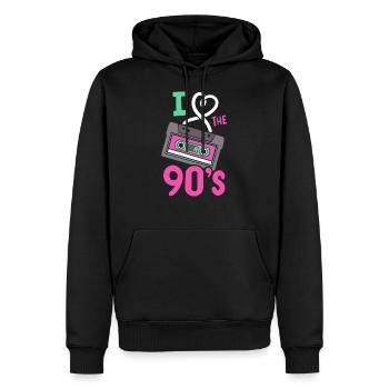 90er Retro I liebe die Neunziger - Männer Premium Bio Hoodie - Schwarz - Vorne - Nico (187cm)