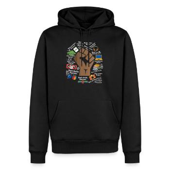 T-shirt noir Power Black History Month Fist - Sweat à capuche Premium bio Homme - noir - Devant - Nico (187cm)