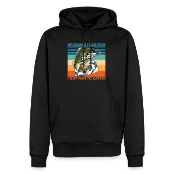Bien sûr, je jouis vite, j'ai du poisson à attraper T-shirt - Sweat à capuche Premium bio Homme - noir - Devant - Nico (187cm)