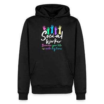 Travailleurs sociaux - Sweat à capuche Premium bio Homme - noir - Devant - Nico (187cm)