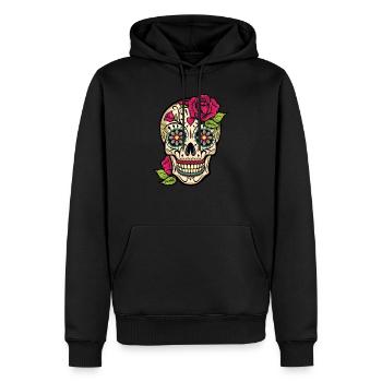 Crâne de sucre, jour des morts, Dia de los Muertos - Sweat à capuche Premium bio Homme - noir - Devant - Nico (187cm)