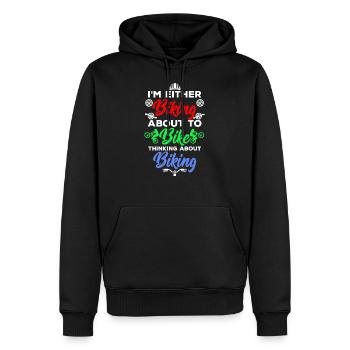 Bin am Fahrrad fahren oder werde Fahrrad fahren - Männer Premium Bio Hoodie - Schwarz - Vorne - Nico (187cm)