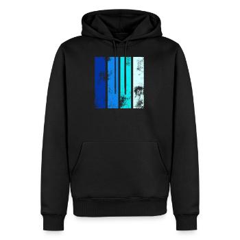 Rayures rétro bleu - Sweat à capuche Premium bio Homme - noir - Devant - Nico (187cm)