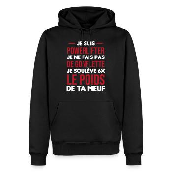 cadeau phrase drôle powerlifting mec solide - Sweat à capuche Premium bio Homme - noir - Devant - Nico (187cm)